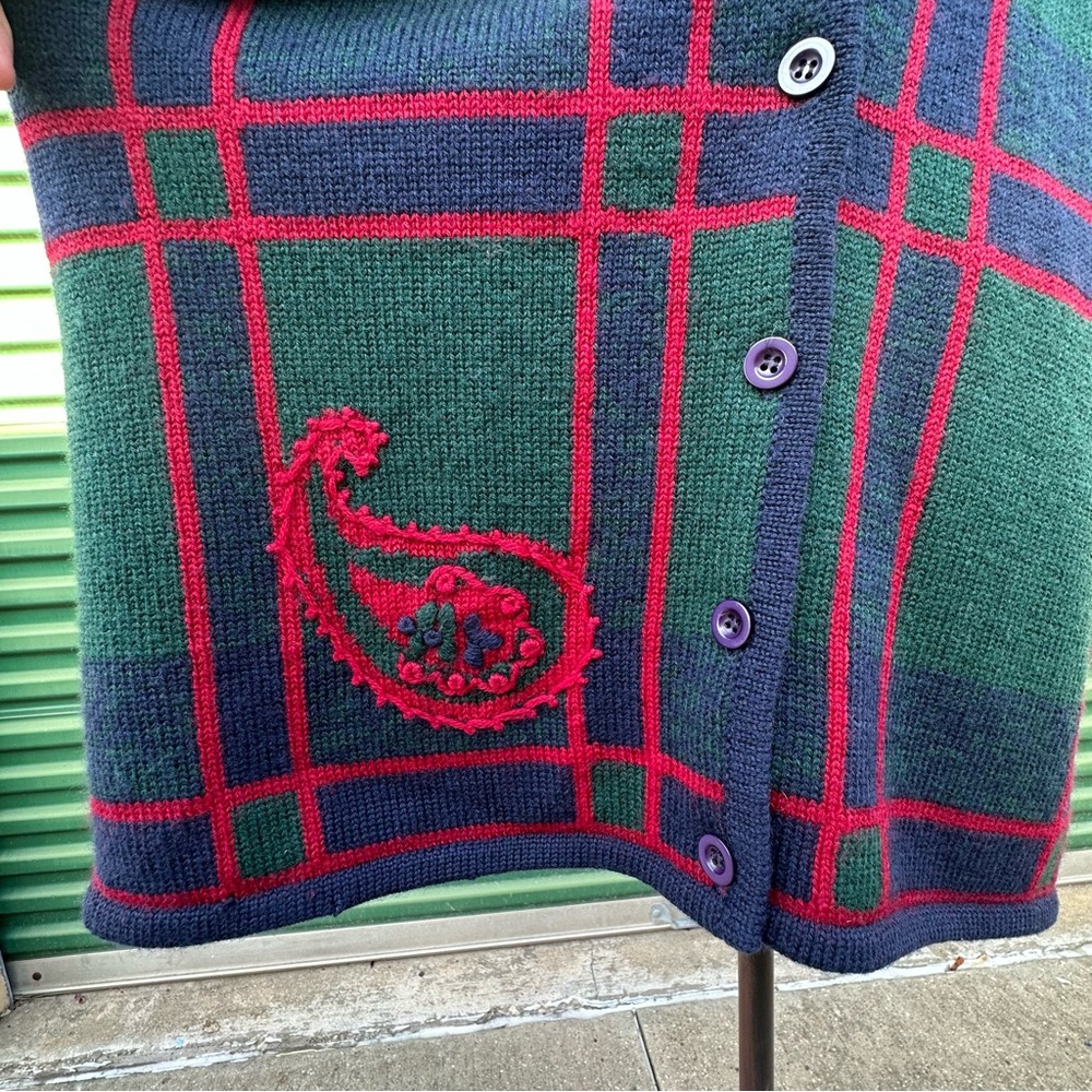 Pendleton Plaid Virgin Wool Cardigan 2X Harvest Cornucopia Embroidery - Picture 7 of 13
